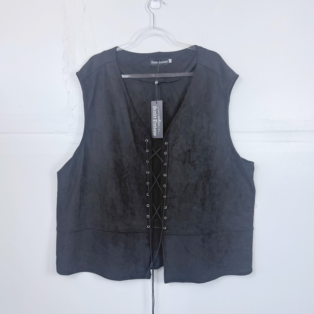 Scarlet Darkness Faux Suede Lace Up Vest Black Gothic Renaissance Steampunk XXL
